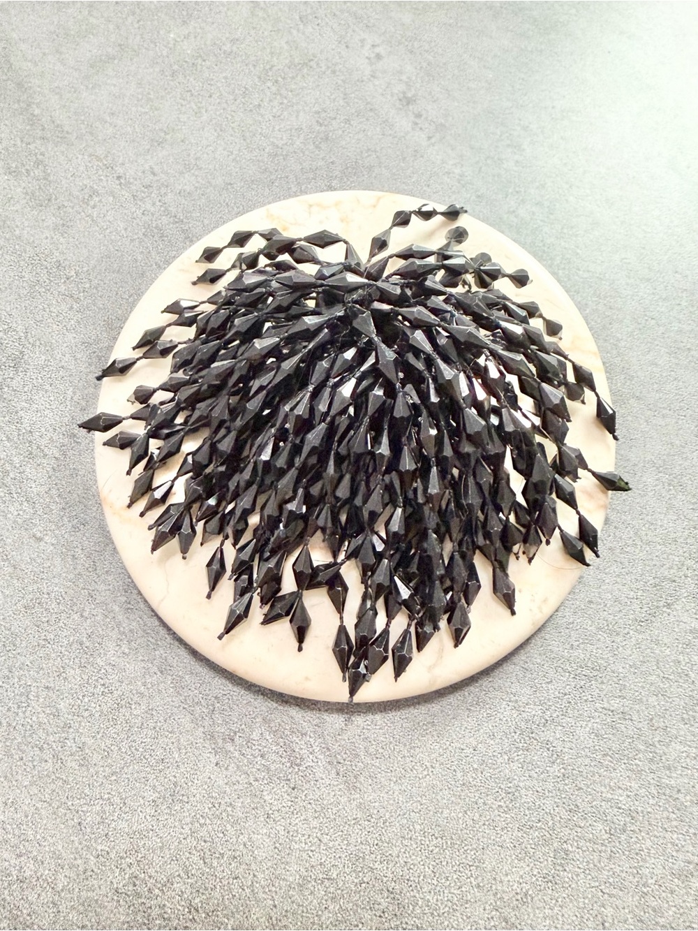 Vintage Black Acrylic Fire Works Fringe Brooch Clustered Beaded Mod Statement
